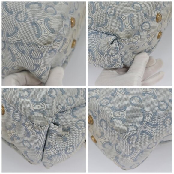 CELINE C Macadam Canvas Tote Bag Light Blue White gold Auth ar13244 - Picture 15 of 15